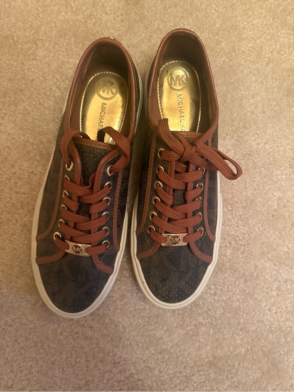 Michael Kors Brown Logo Canvas Low-Top Sneakers